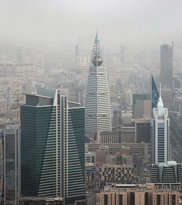 The view on downtown from Sky bridge in Kingdom Centre, Burj Al-Mamlaka in Riyadh, Saudi Arabia